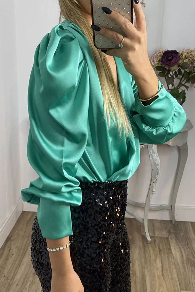 Celebrities Fold V Neck Blouses(6 Colors)