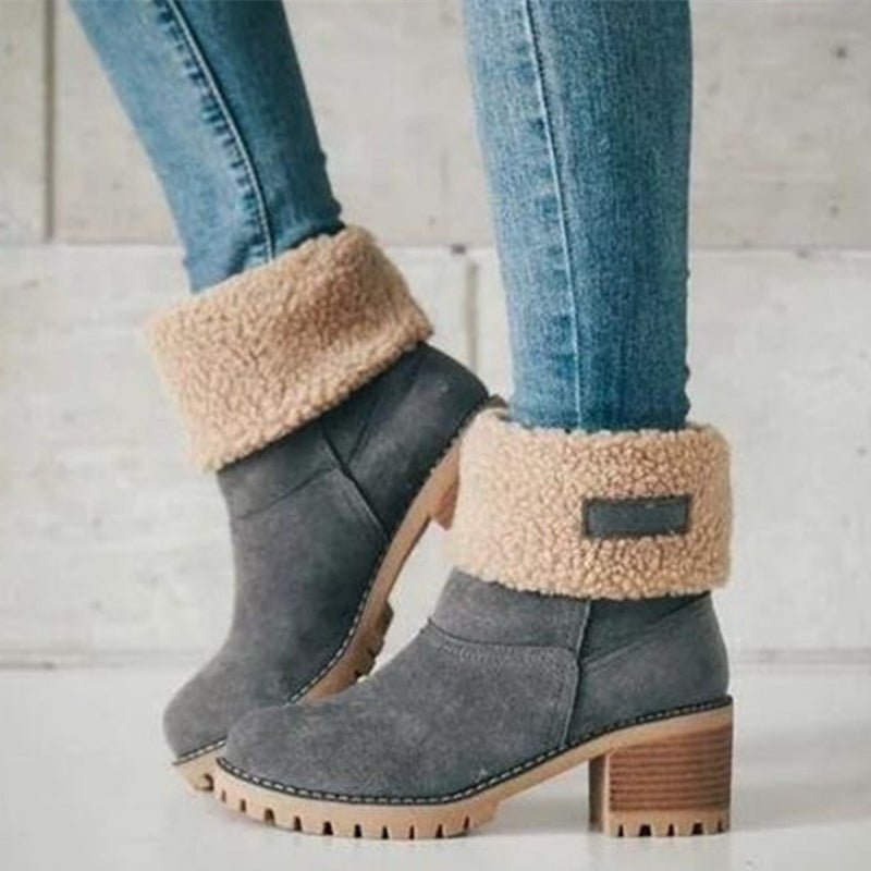 Patchwork Round Keep Warm Comfortable Shoes (heel Height 1.97in)(5 Colors)