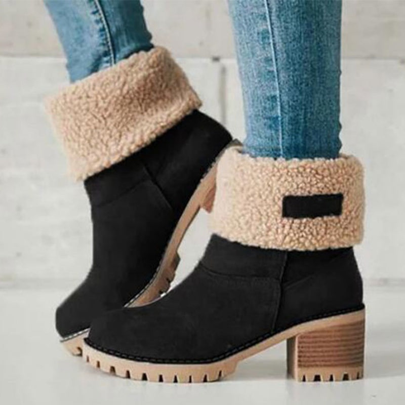 Patchwork Round Keep Warm Comfortable Shoes (heel Height 1.97in)(5 Colors)