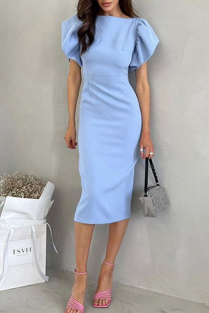 Flounce Slit O Neck Wrapped Skirt Dresses