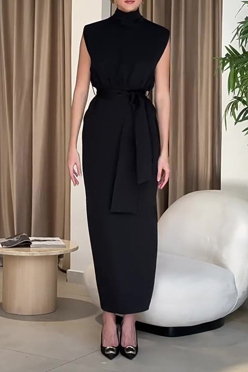Slit With Belt Half a Turtleneck One Step Skirt Dresses
