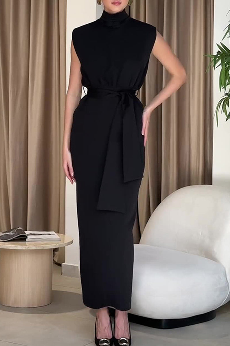 Slit With Belt Half a Turtleneck One Step Skirt Dresses