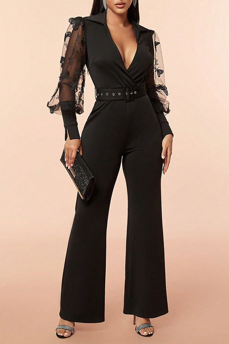 Mesh V Neck Loose Jumpsuits Re5218