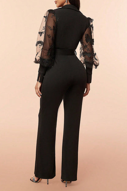 Mesh V Neck Loose Jumpsuits Re5218