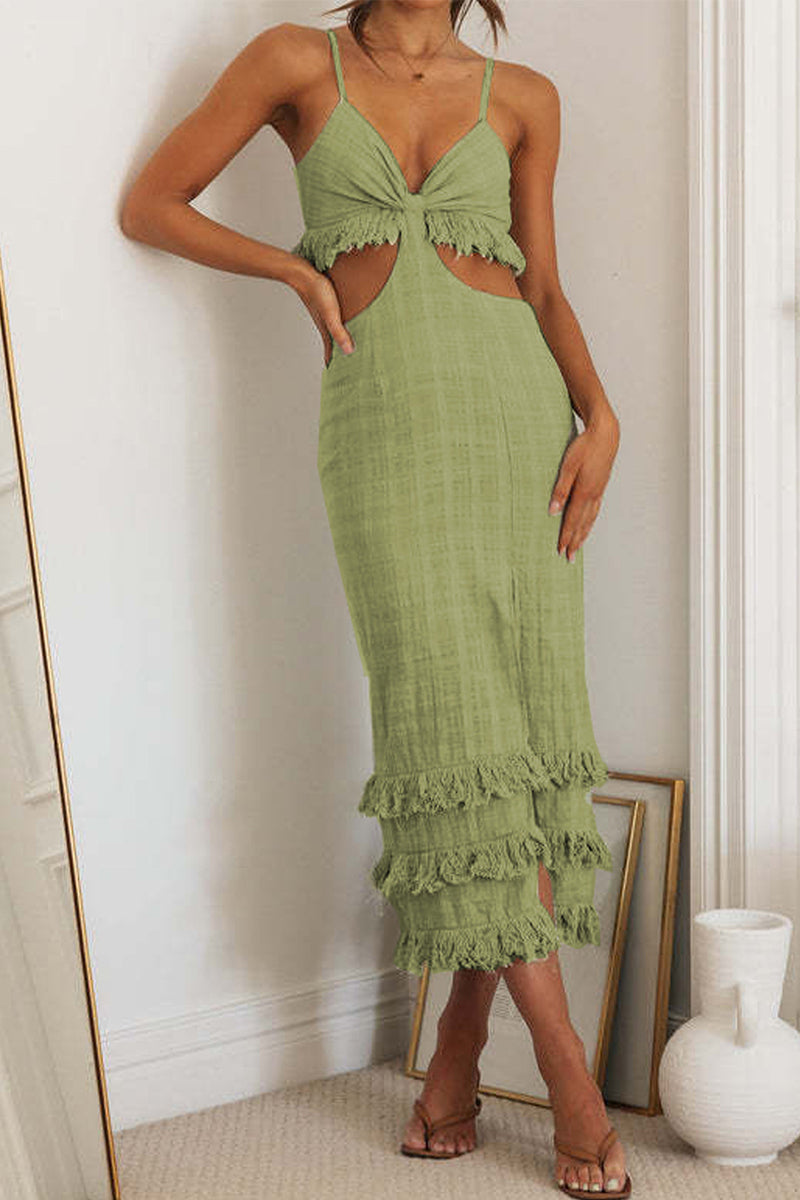 Backless Slit V Neck Wrapped Skirt Dresses