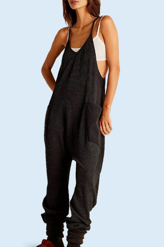 Pocket U Neck Loose Jumpsuits