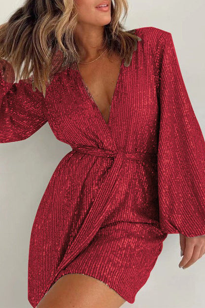 Bandage Sequins V Neck Loose Rompers