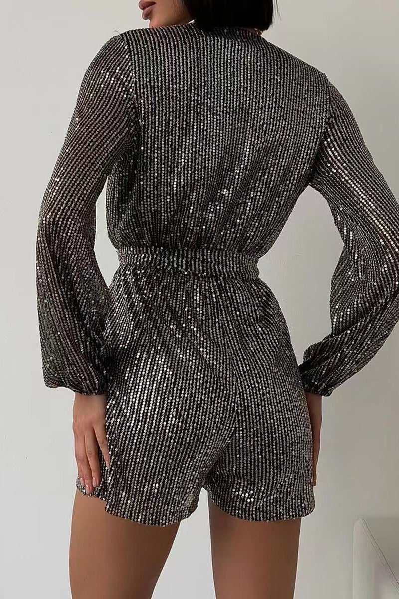 Bandage Sequins V Neck Loose Rompers