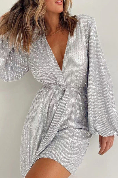 Bandage Sequins V Neck Loose Rompers