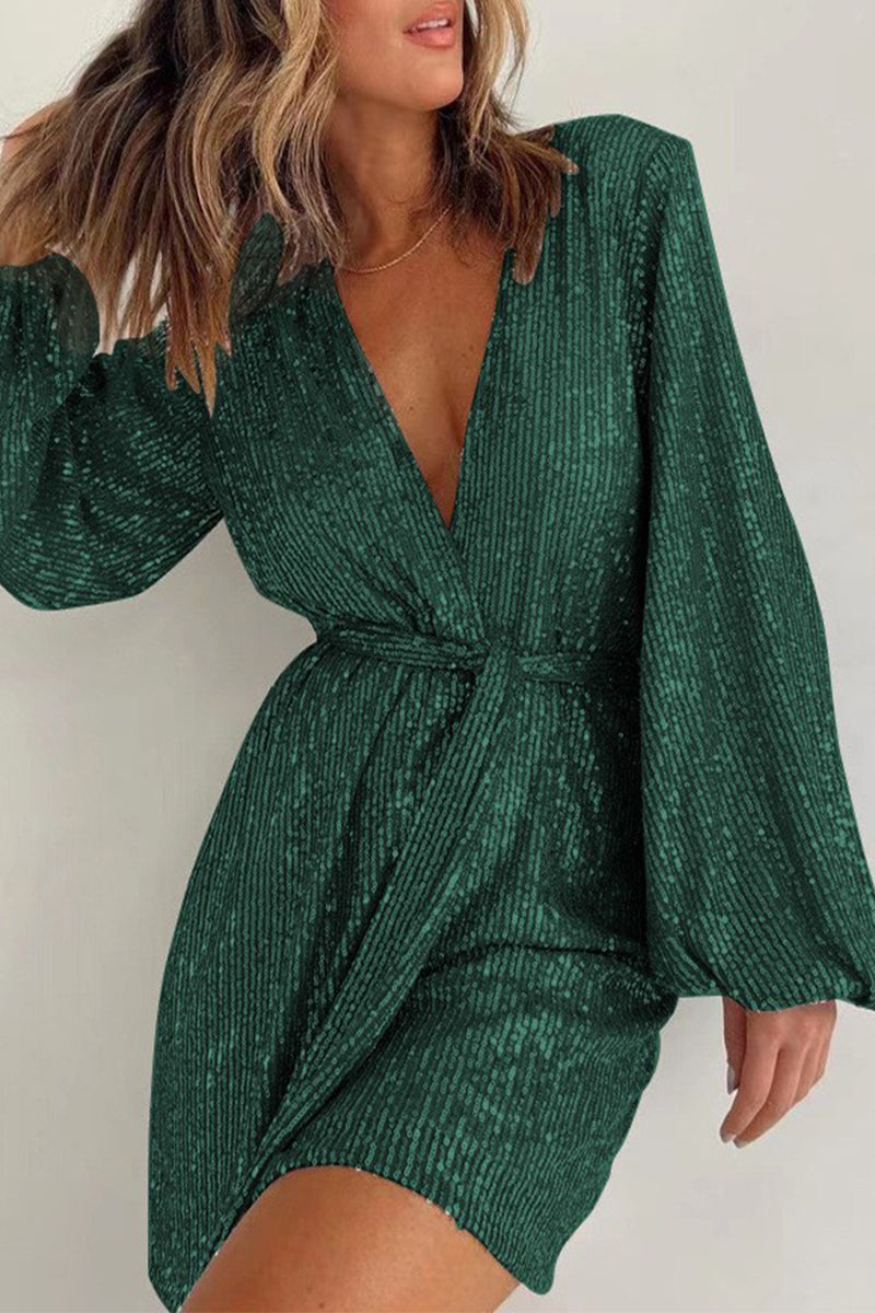 Bandage Sequins V Neck Loose Rompers