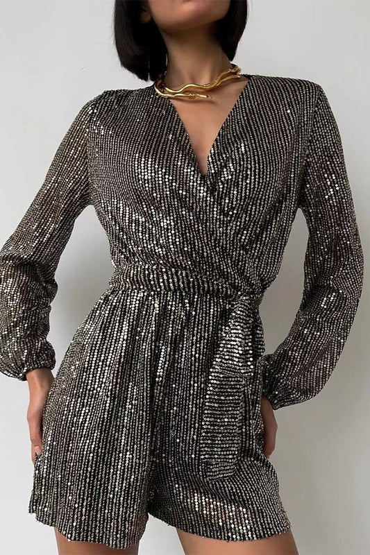 Bandage Sequins V Neck Loose Rompers