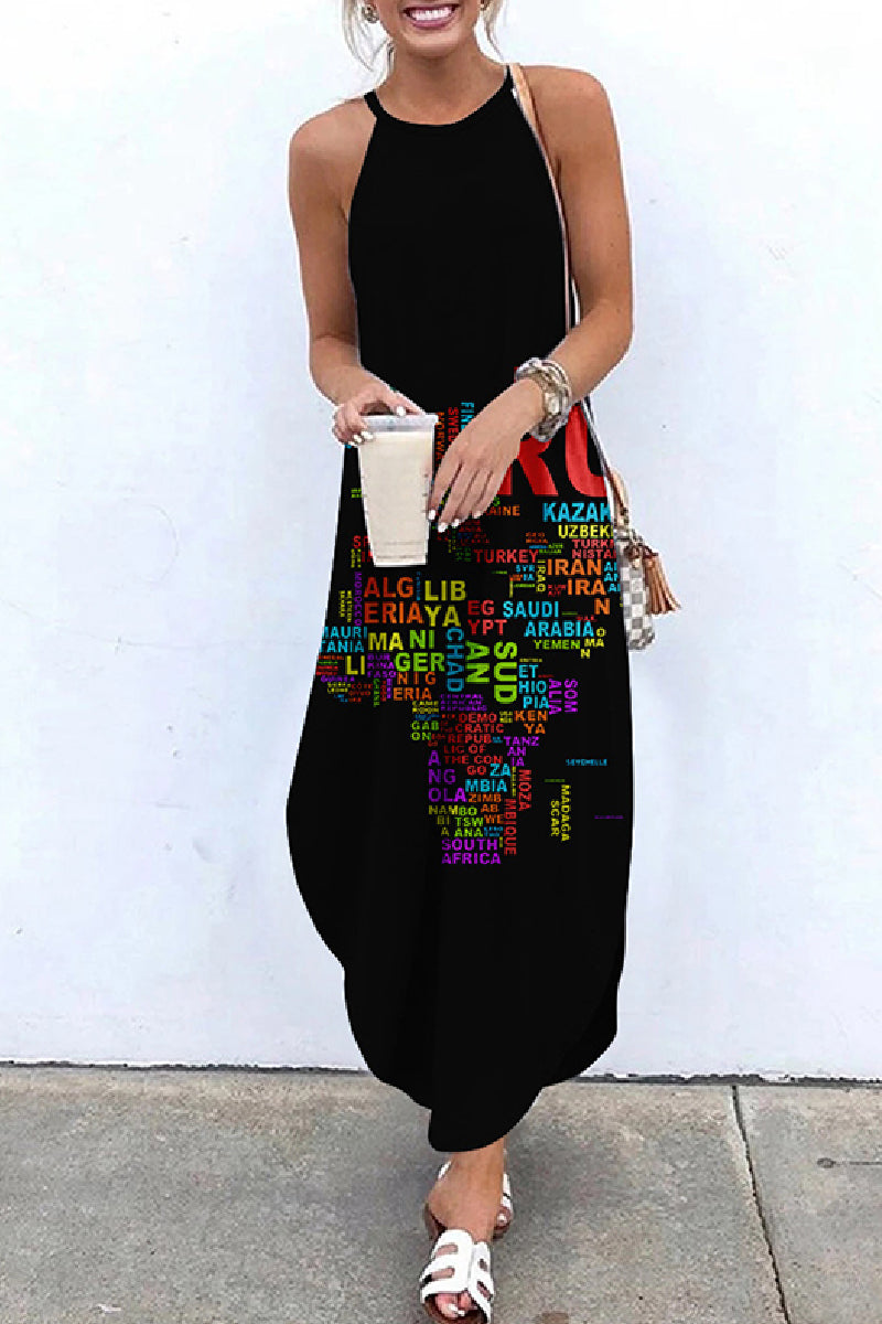 Print Basic O Neck Long Dress Dresses(5 Colors)