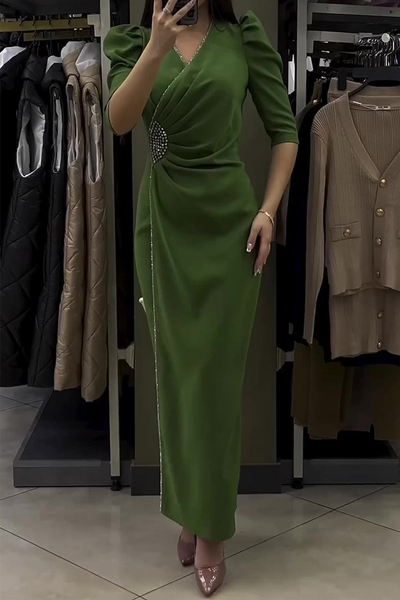 Formal Hot Drill V Neck Waist Skirt Dresses
