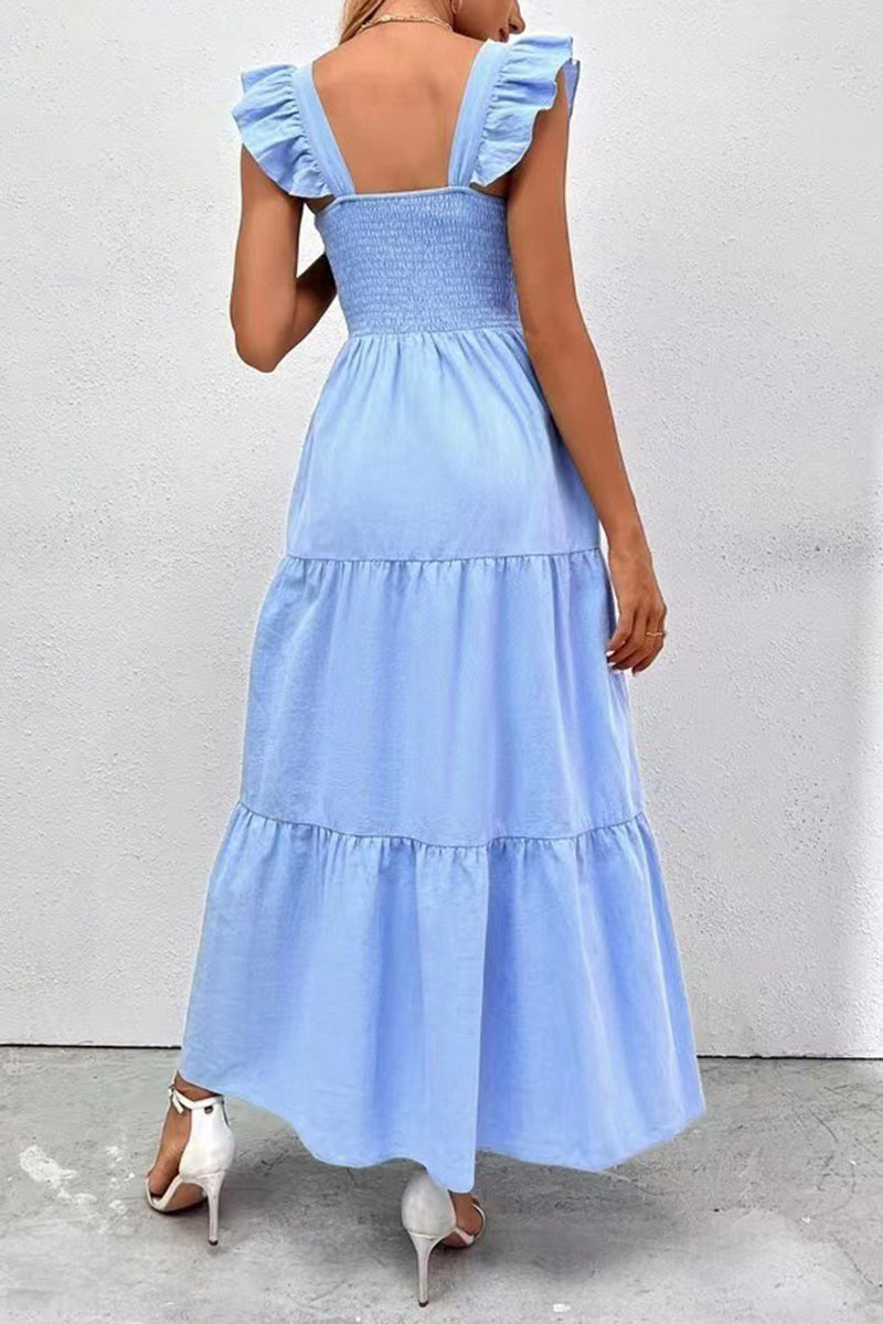 Backless Square Collar Cake Skirt Dresses