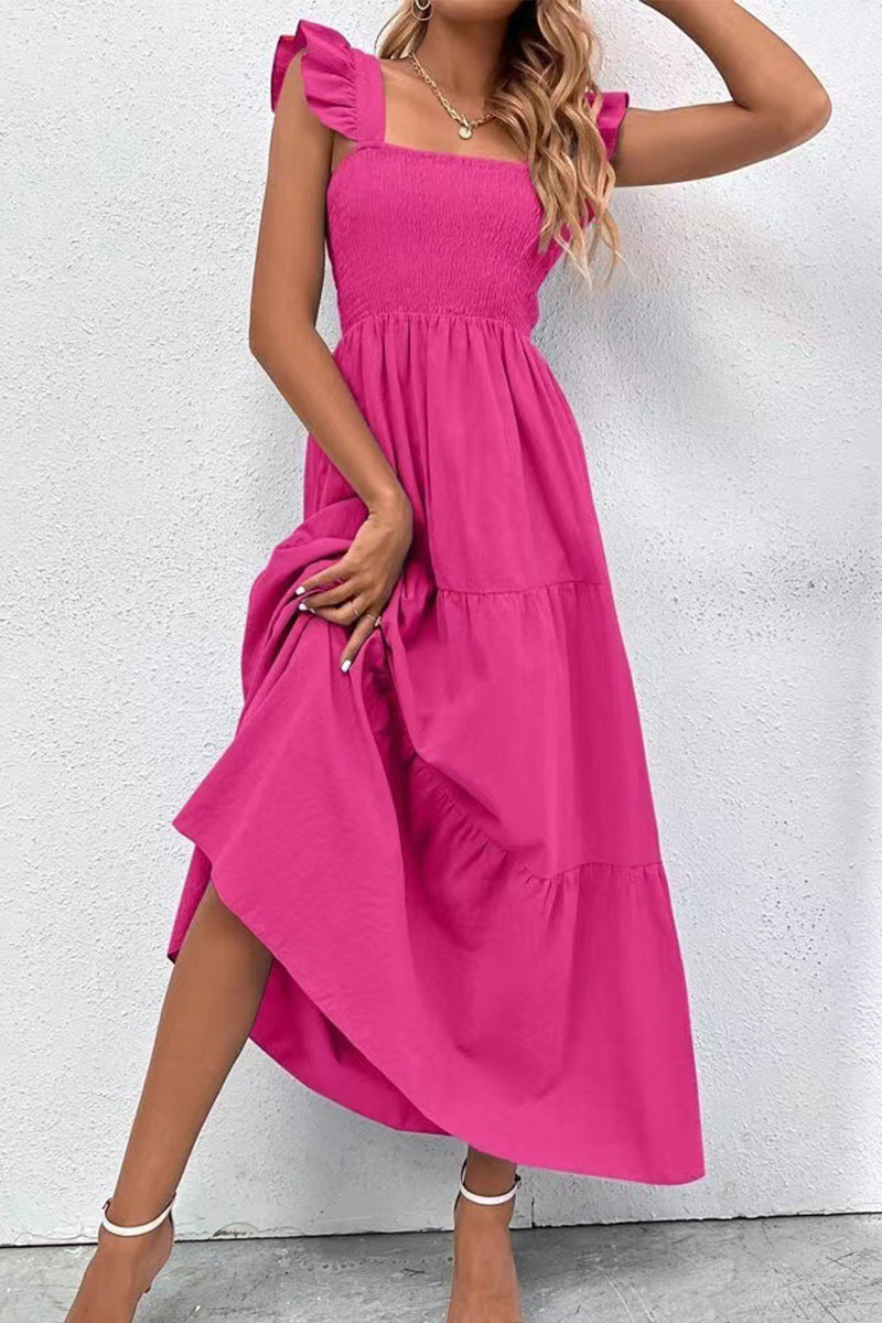 Backless Square Collar Cake Skirt Dresses