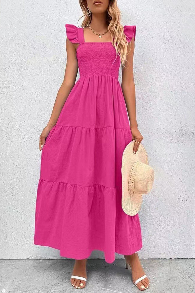 Backless Square Collar Cake Skirt Dresses