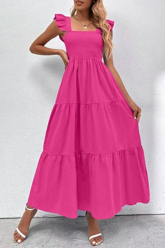 Backless Square Collar Cake Skirt Dresses