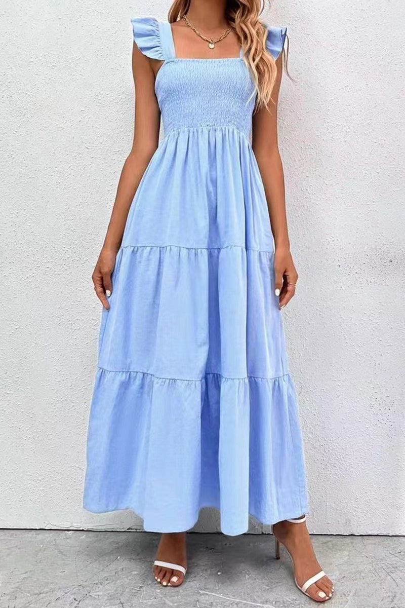 Backless Square Collar Cake Skirt Dresses