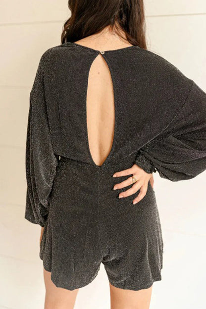 Backless Sequined V Neck Regular Rompers