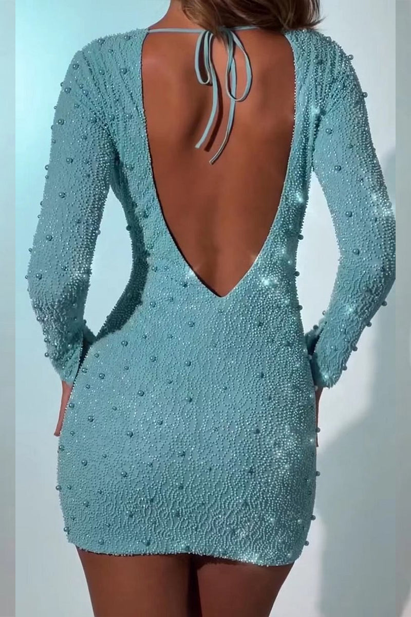 Frenulum Backless Beading O Neck Wrapped Skirt Dresses