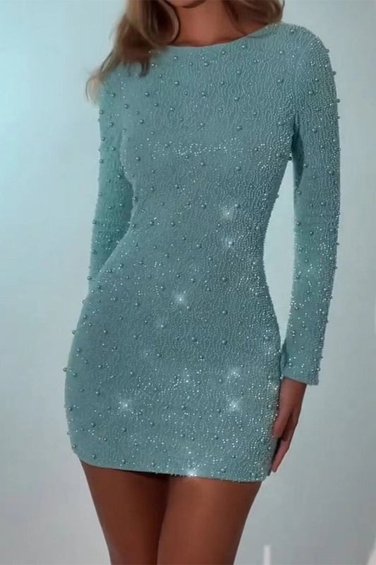 Frenulum Backless Beading O Neck Wrapped Skirt Dresses