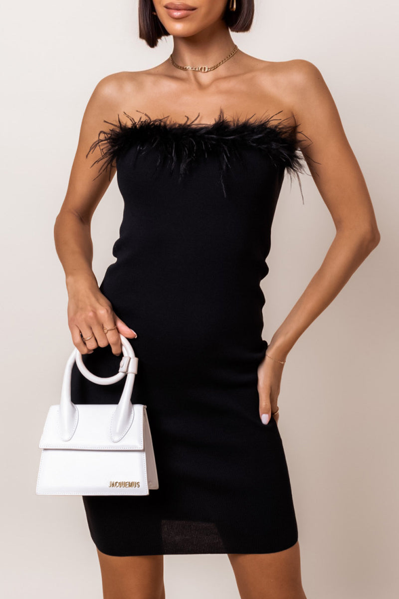 Feathers Strapless One Step Skirt Dresses