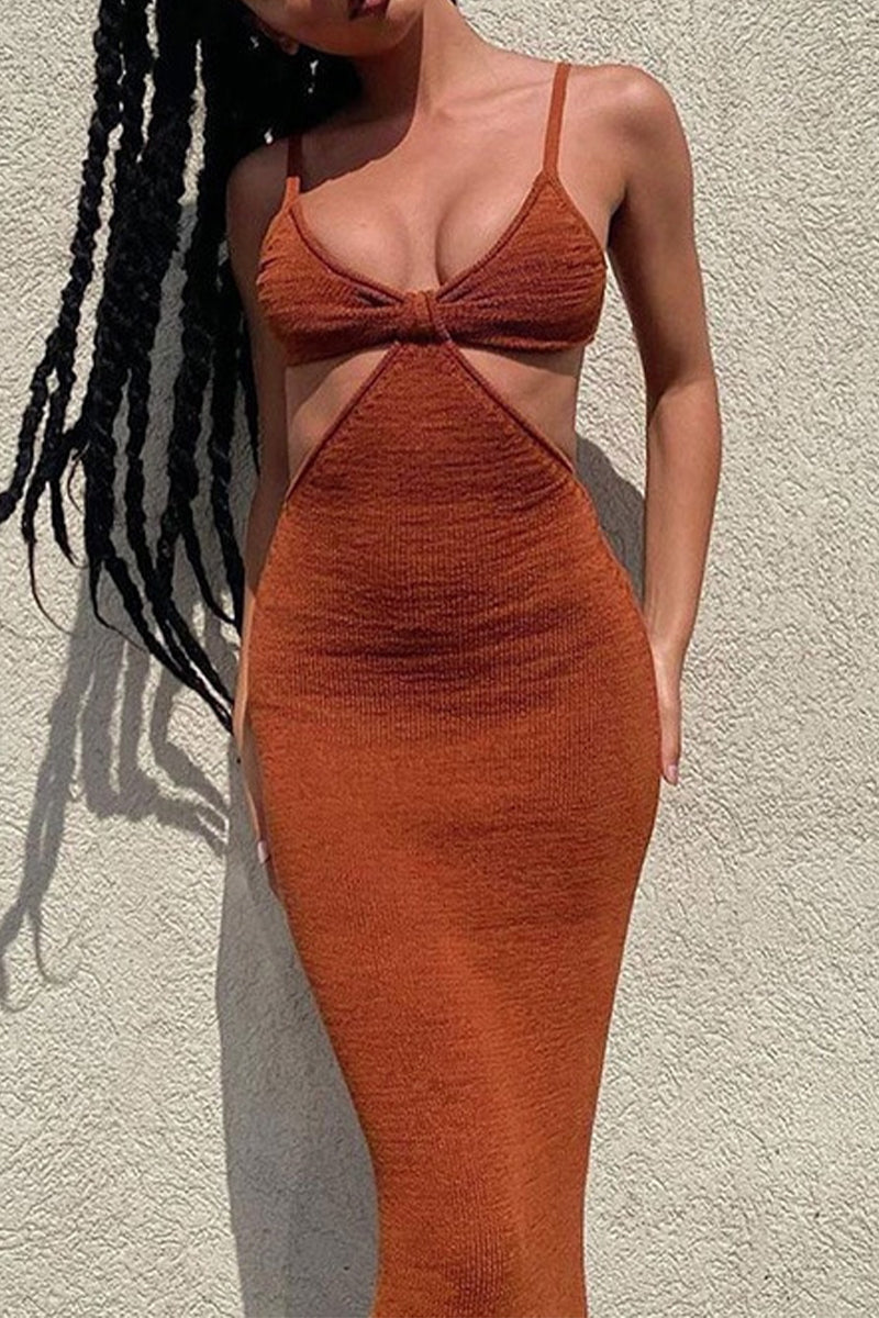Vacation Backless V Neck Wrapped Skirt Dresses