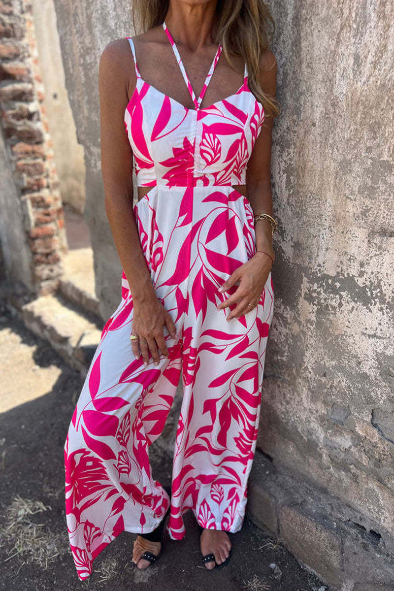 Bandage Backless Halter Loose Jumpsuits