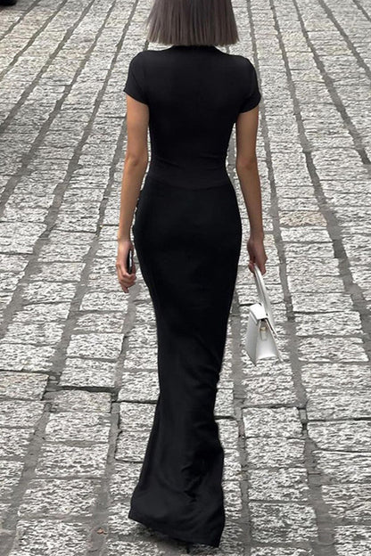 Slit Fold V Neck Wrapped Skirt Dresses