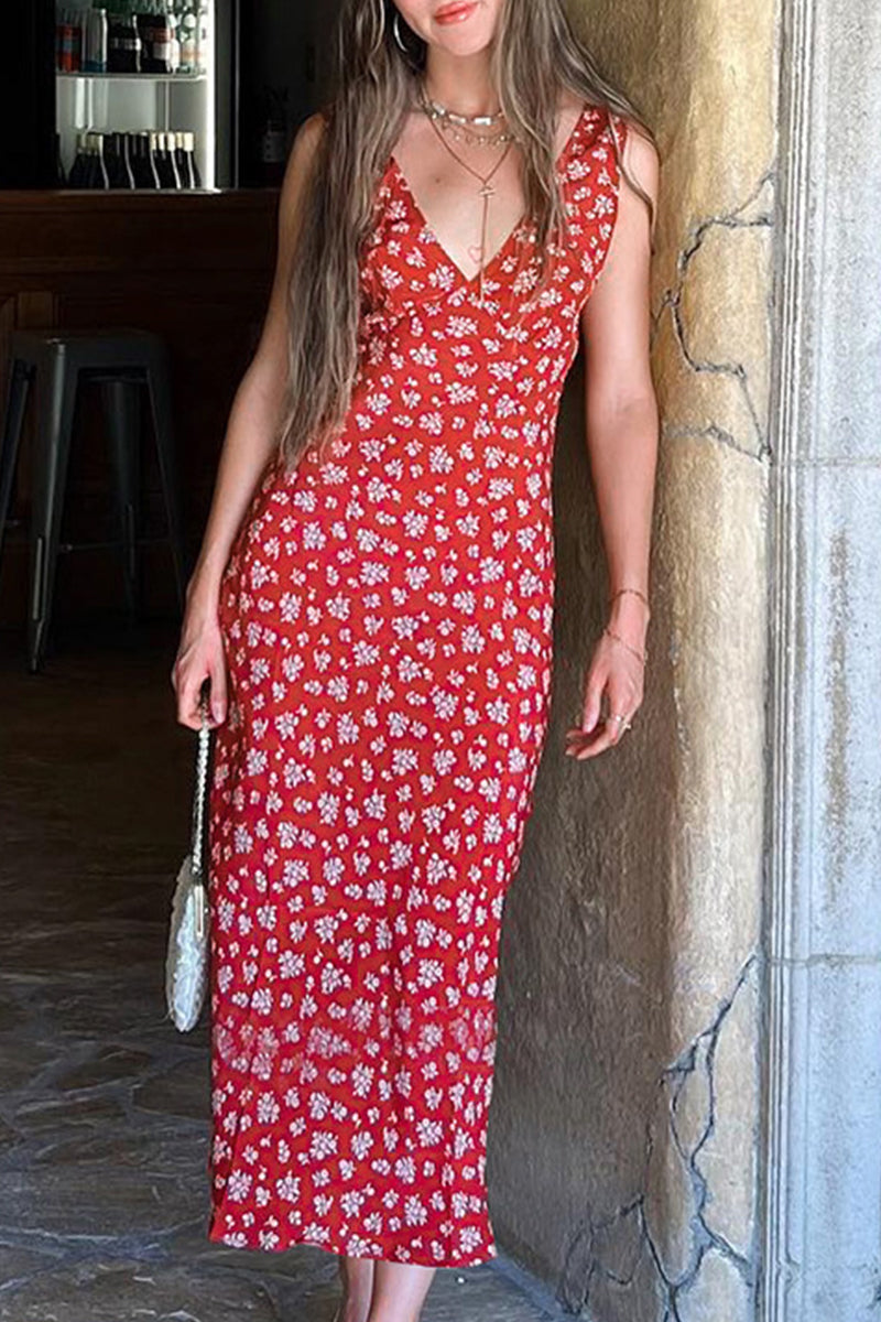 Patchwork V Neck One Step Skirt Dresses