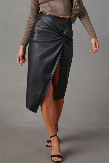 Slit Skinny High Waist Conventional Color Skirt