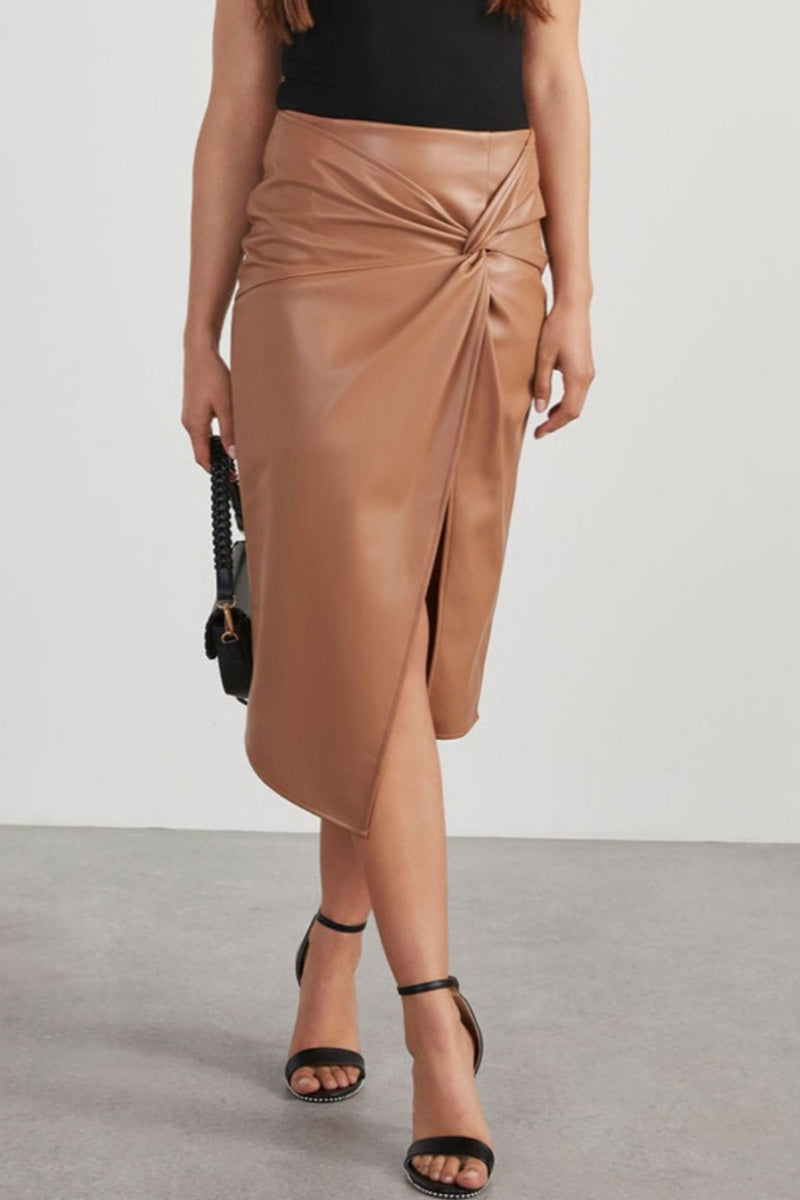 Slit Skinny High Waist Conventional Color Skirt