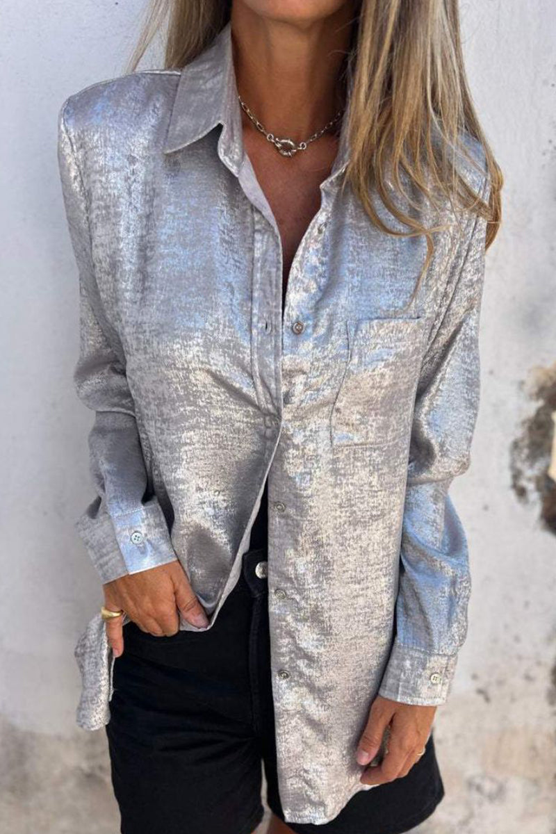 Sequined Turndown Collar Blouses(8 Colors)