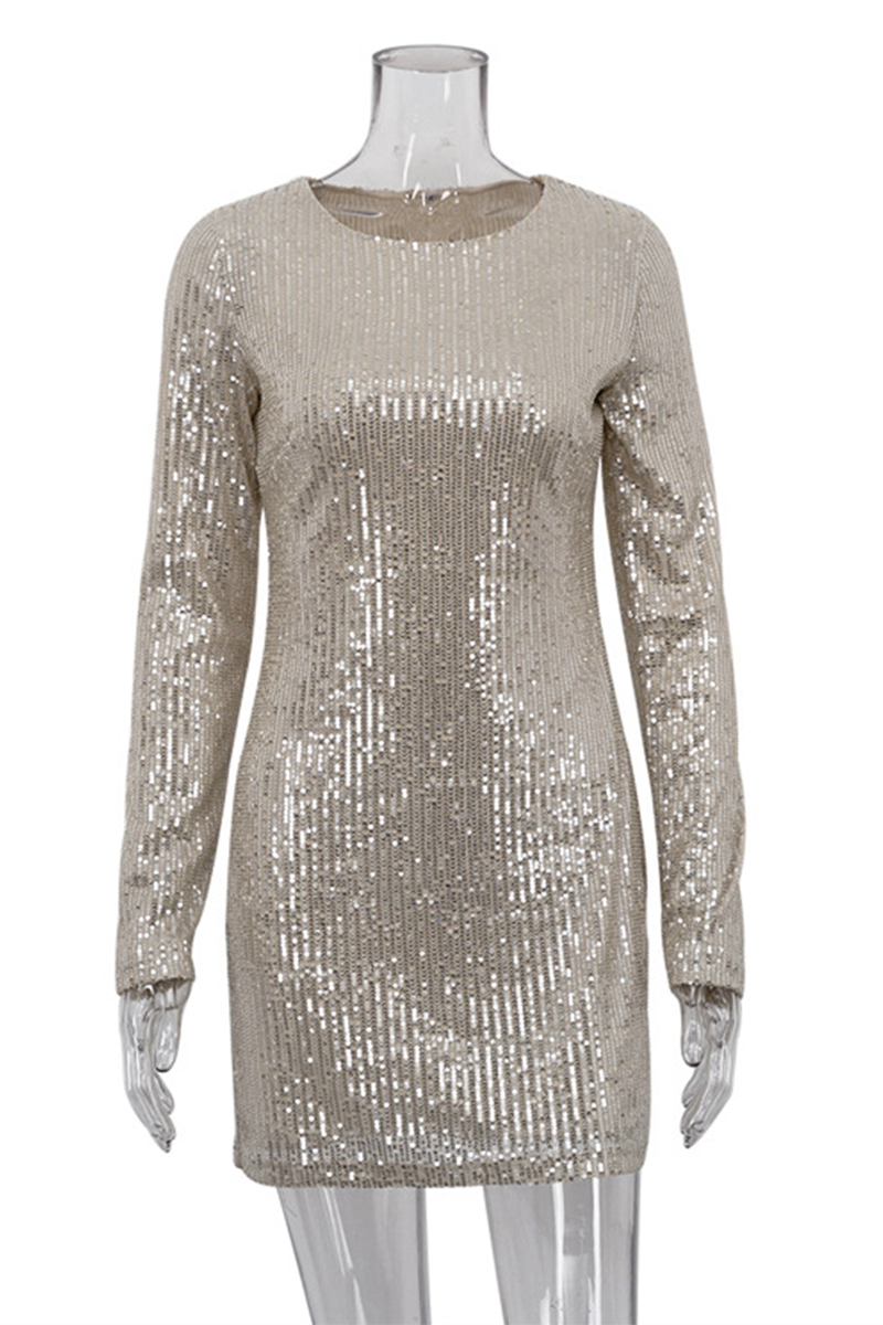 Party Sequins O Neck Wrapped Skirt Dresses