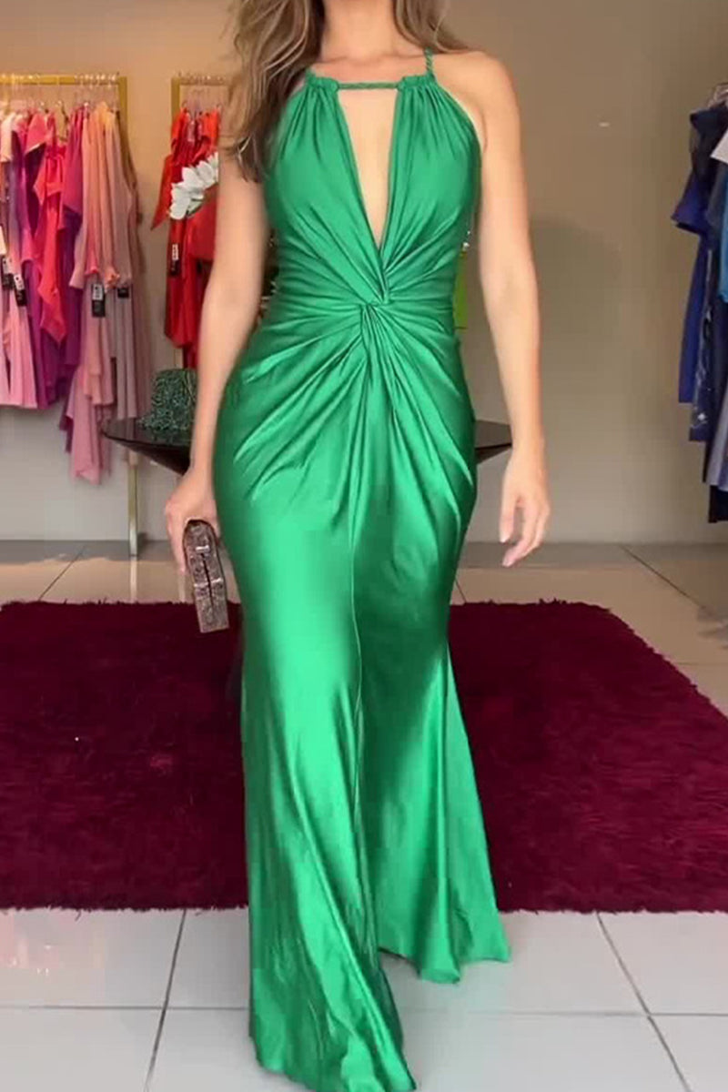 Formal Fold Halter Waist Skirt Dresses
