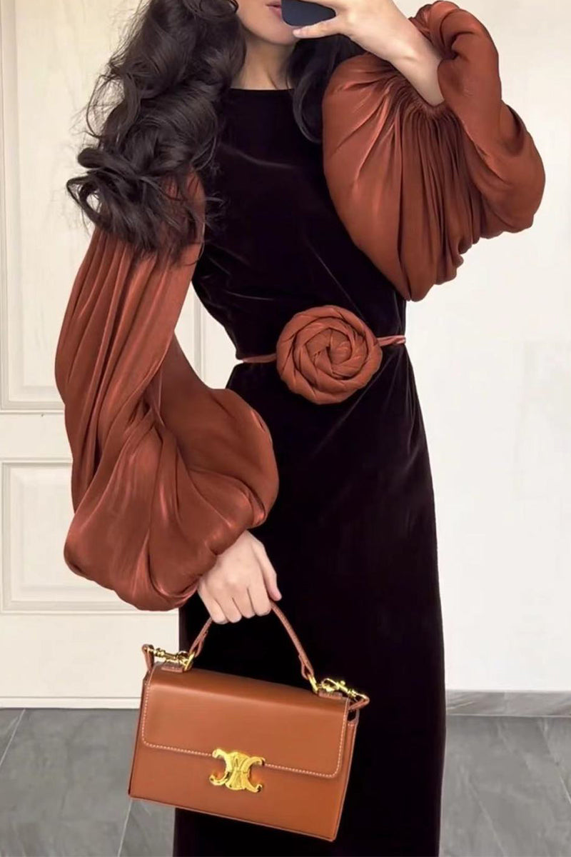 Celebrities Appliques Fold O Neck Waist Skirt Dresses