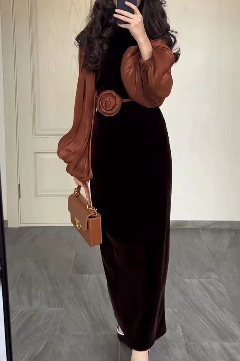 Celebrities Appliques Fold O Neck Waist Skirt Dresses