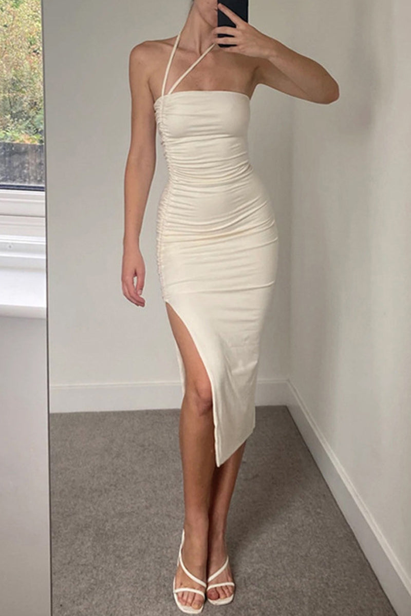 Draw String Frenulum Slit Strapless Wrapped Skirt Dresses(wear in a Variety of Ways)