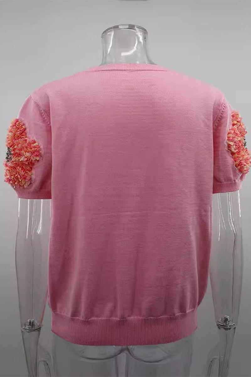 Sweet Appliques Contrast O Neck Sweaters(4 Colors)