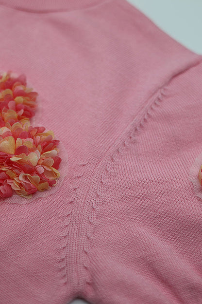 Sweet Appliques Contrast O Neck Sweaters(4 Colors)