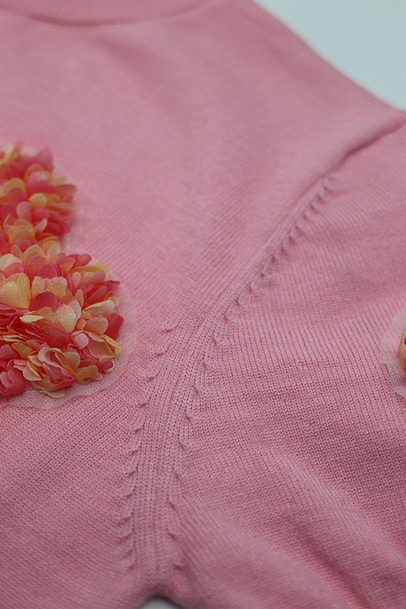 Sweet Appliques Contrast O Neck Sweaters(4 Colors)