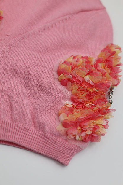 Sweet Appliques Contrast O Neck Sweaters(4 Colors)