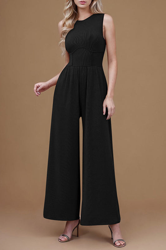 Simplicity Pocket Zipper O Neck Regular Jumpsuits