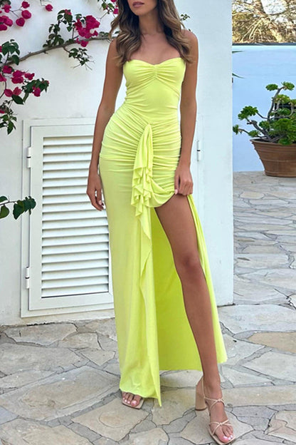 Backless Slit Fold Halter Wrapped Skirt Dresses