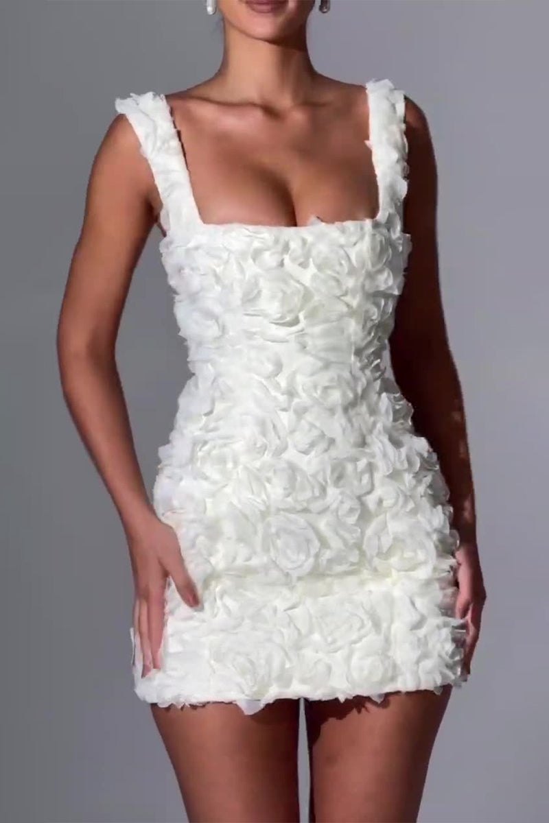 Sweet Appliques Square Collar Wrapped Skirt Dresses