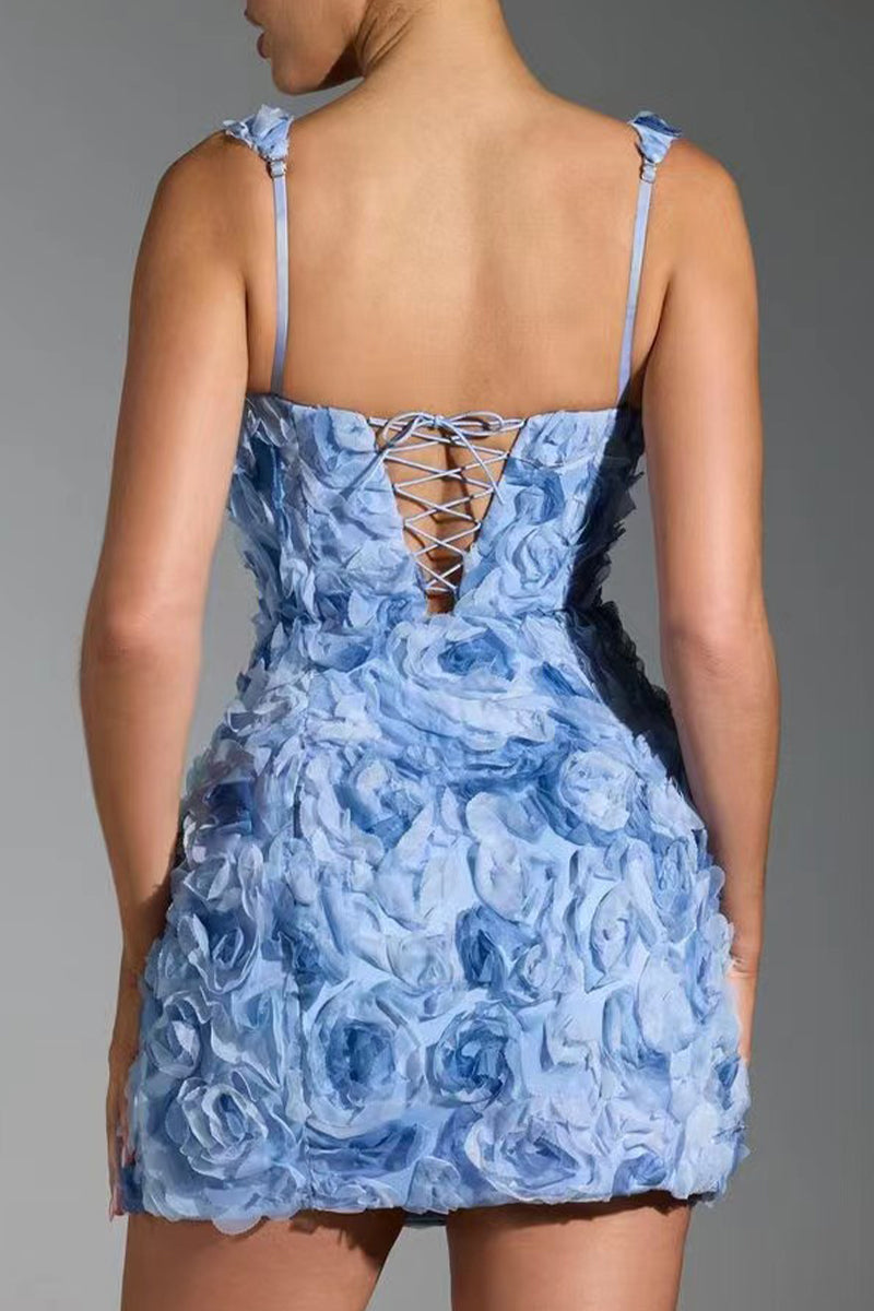 Sweet Appliques Square Collar Wrapped Skirt Dresses