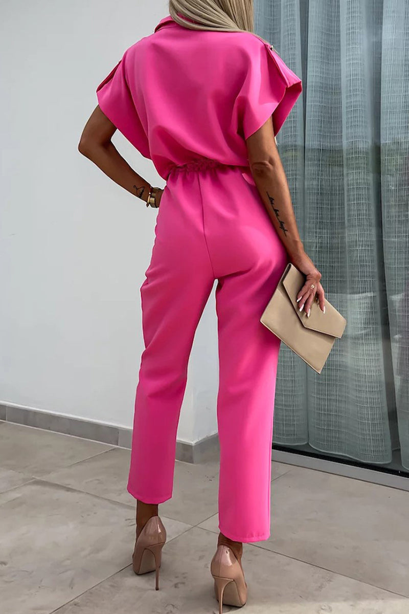 Buttons Turndown Collar Straight Jumpsuits