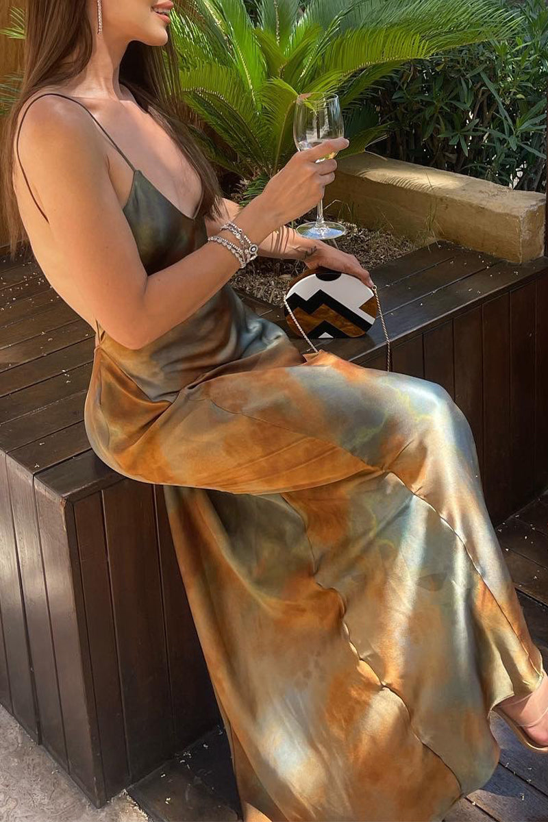 Gradual Change Backless Contrast V Neck One Step Skirt Dresses