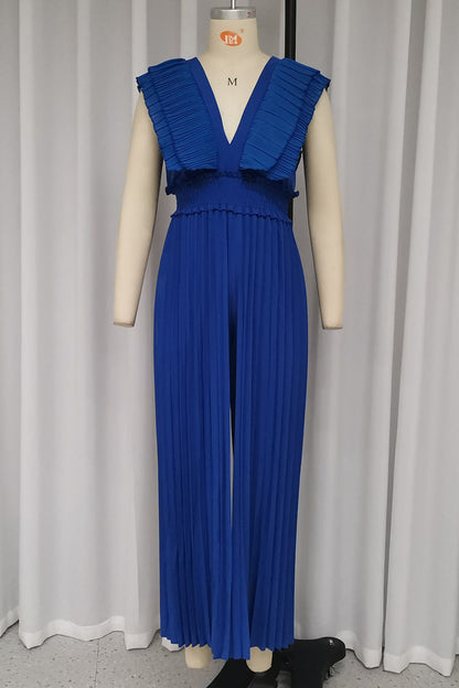 Flounce Fold V Neck Jumpsuits