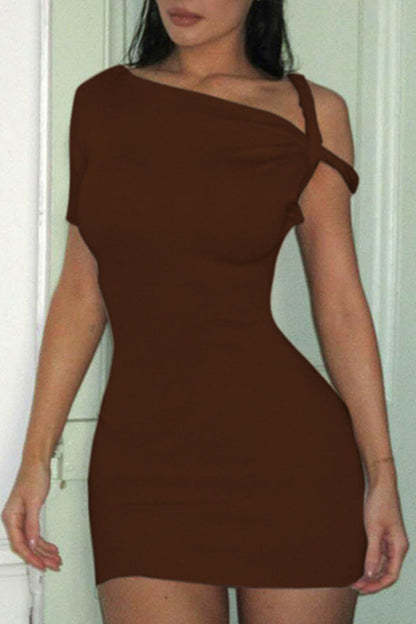 Patch Oblique Collar Wrapped Skirt Dresses